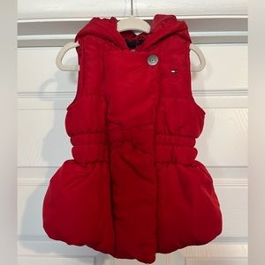 Tommy Hilfiger 24M Infant Baby Red Puffer Vest with Hood and Bow Detail